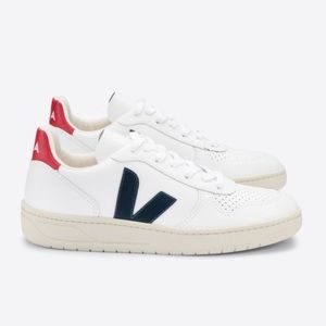 Veja V 10 leather white nautico pekin blue red sneakers shoes
